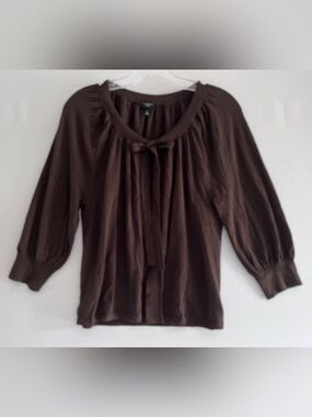 Talbots Espresso Brown Tie Neck Knit Top L Petites